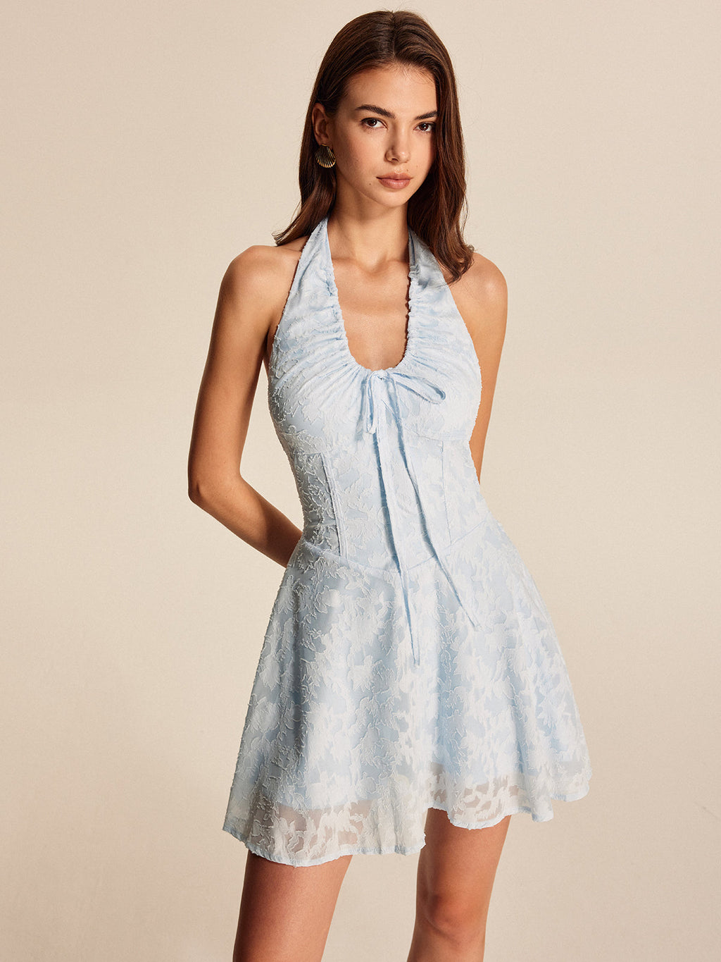 Şifon Çiçekli Halter Elbise