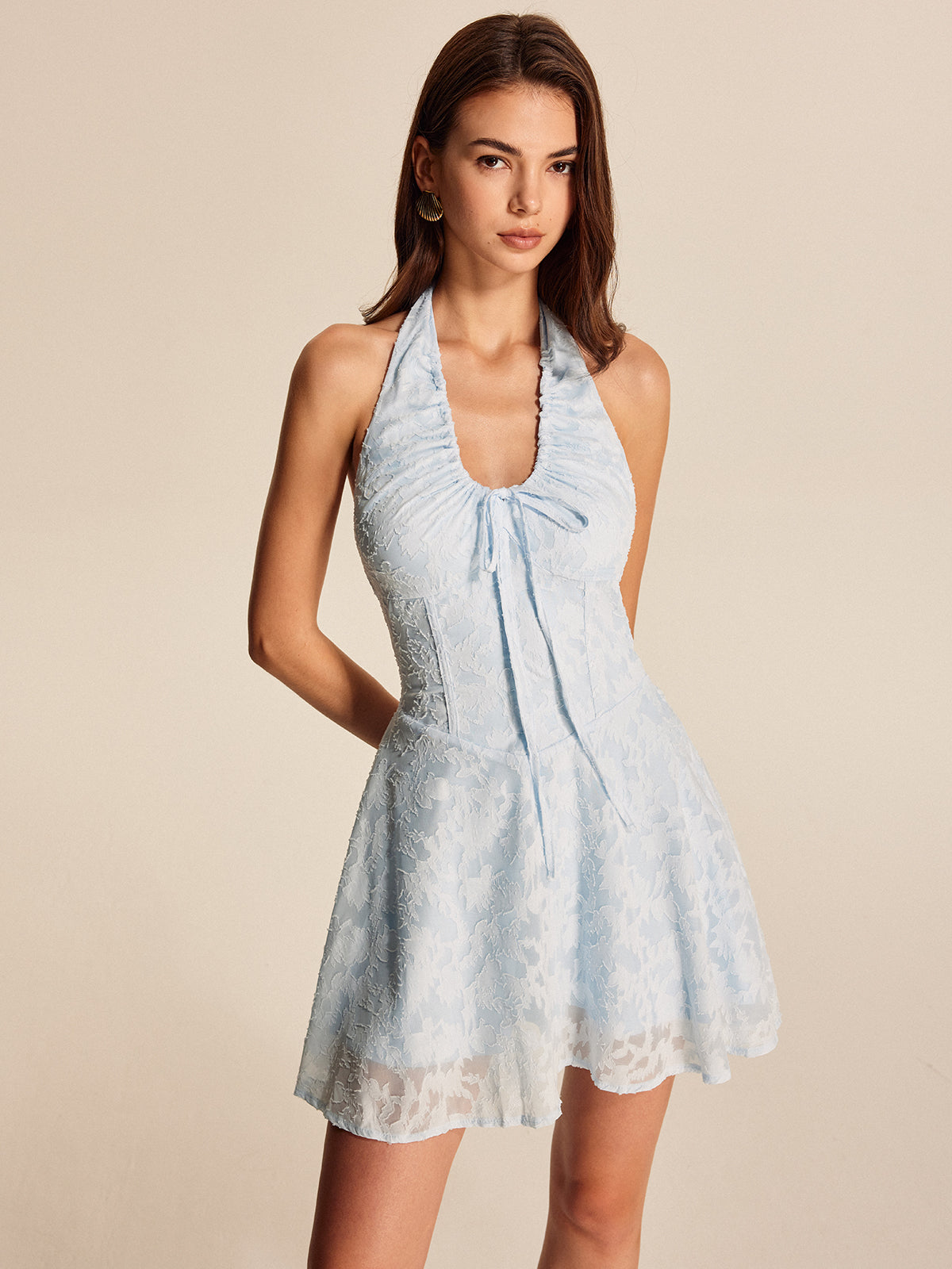 Şifon Çiçekli Halter Elbise