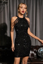 Eda Siyah Payet Bodycon Mini Elbise