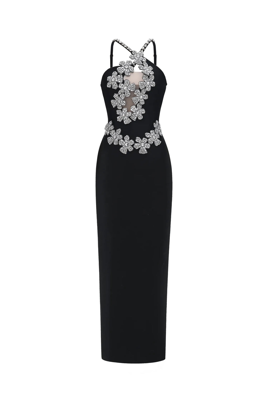 Blyvora Dekolteli Taşlı İşlemeli Bandaj Premium Maxi Elbise