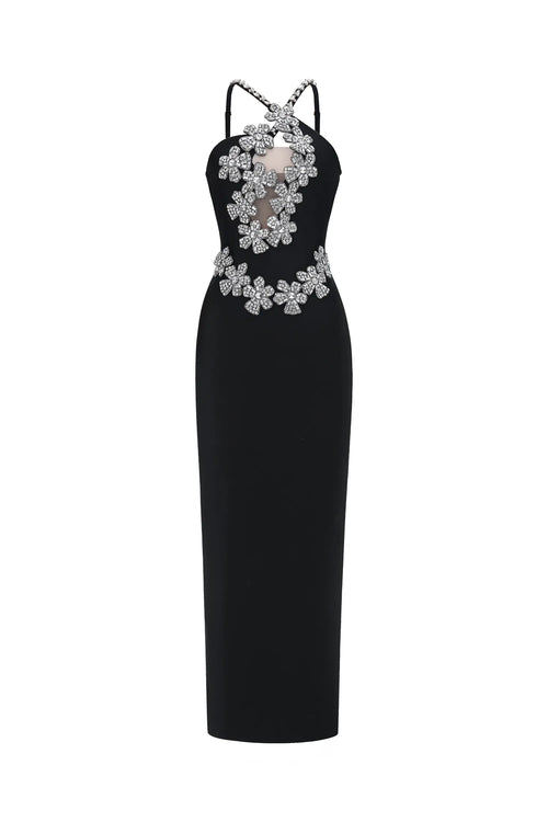 Blyvora Dekolteli Taşlı İşlemeli Bandaj Premium Maxi Elbise
