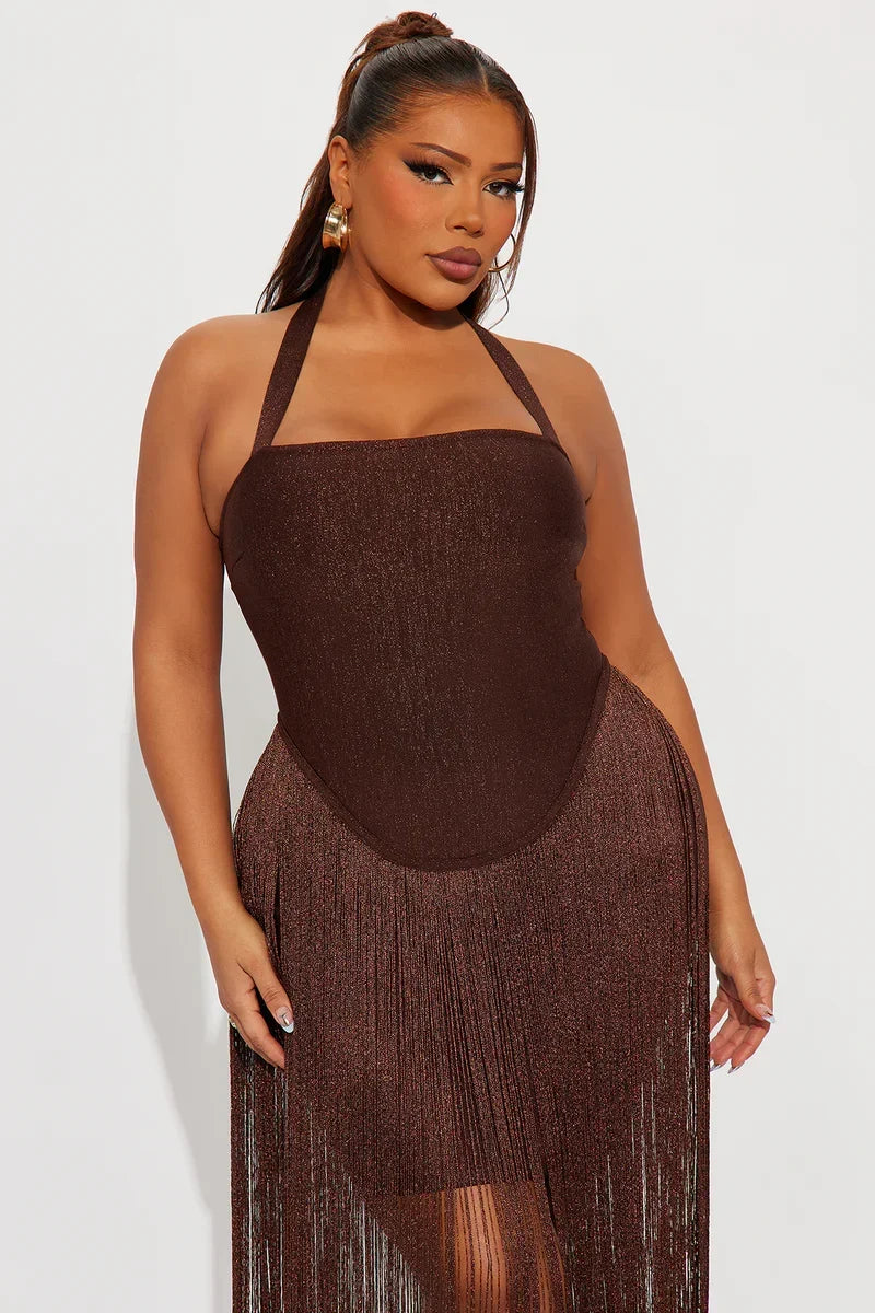 Bossy Tiara Glitter Bandajlı Maxi Elbise
