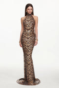 Glamorous Leopar Desenli Payetli Premium Maxi Elbise
