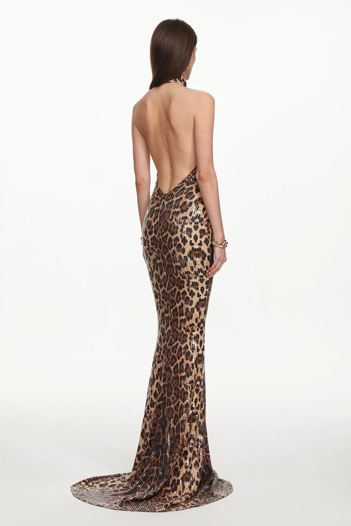 Glamorous Leopar Desenli Payetli Premium Maxi Elbise